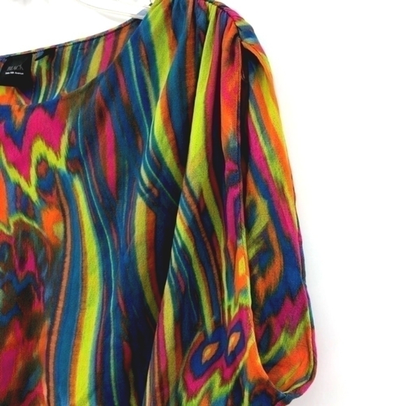 Saks Fifth Ave Women’s S Multicolored Nylon Boat Neck Short Sleeve Rainbow Top - Picture 3 of 8